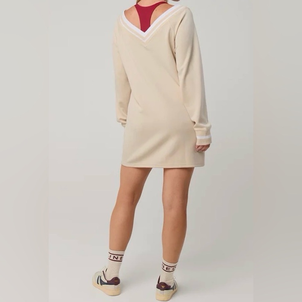 Offline by Aerie ChillUp V-Neck Athleisure Varsity Mini Dress in Oatmeal $59 NWT